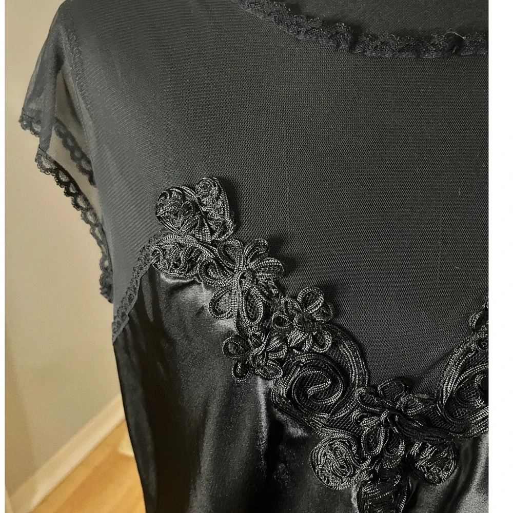 Vtg California Dynasty Nightgown Women's Medium Black‎ Liquid Satin